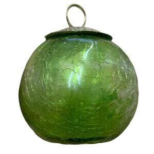 Set of 8 Green Crackle Glass Christmas Ornaments Vintage Style Round Holiday